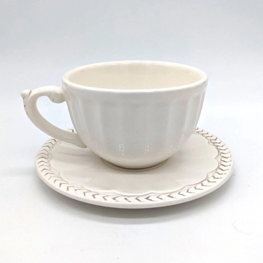 American Atelier Athena White Ironstone Cup and Saucer Set- 5166